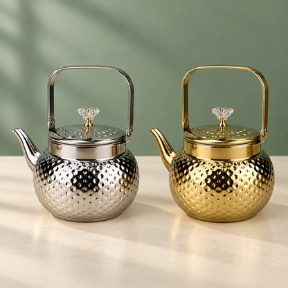 Hammered design Brewing Kettle in silver and gold finishes
