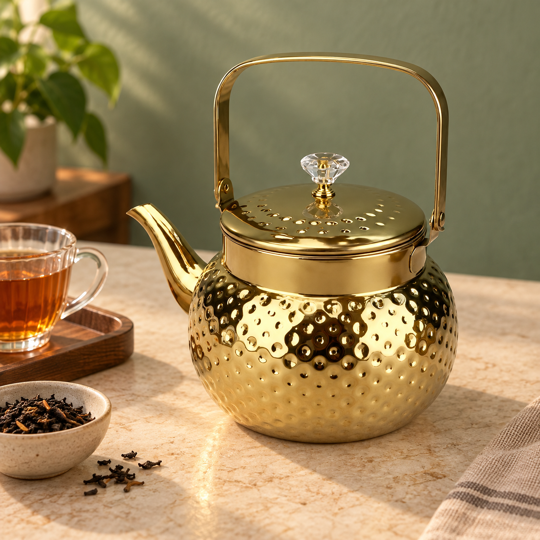 Hammered design Brewing Kettle on a tea table