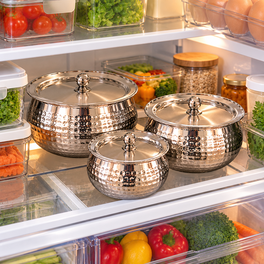 Hammered Steel Handi Set in refrigerator