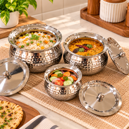 Hammered Steel Handi Set for an Indian meal