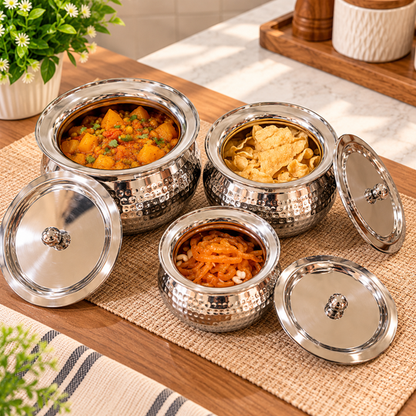 Hammered Steel Handi Set with snacks and sweets