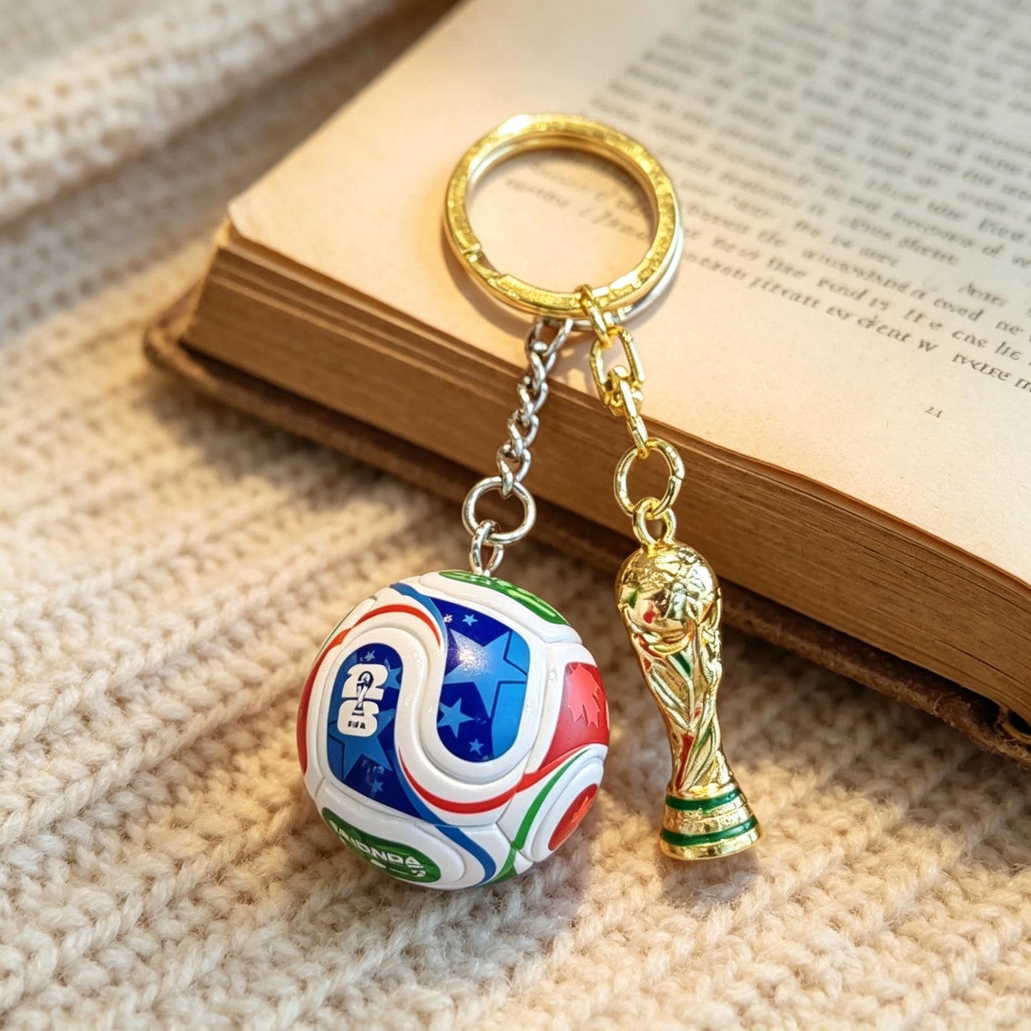 Football Keychain with Mini Gold Trophy