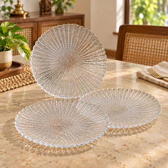 Sunburst Textured Glass Plate Set