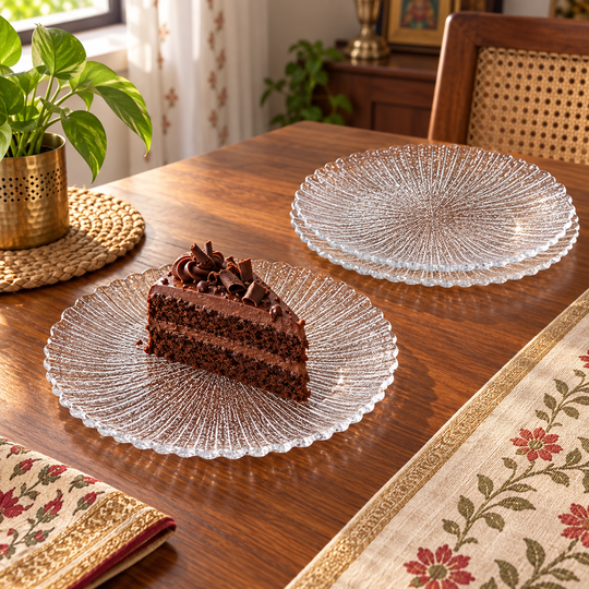 Sunburst Textured Glass Plate Set