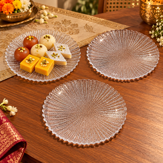 Sunburst Textured Glass Plate Set