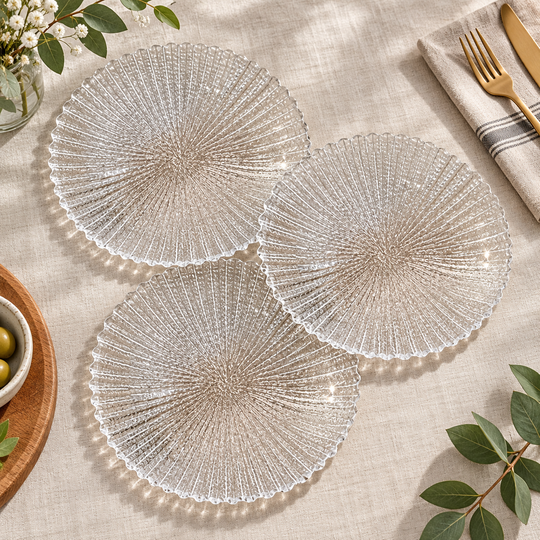 Sunburst Textured Glass Plate Set
