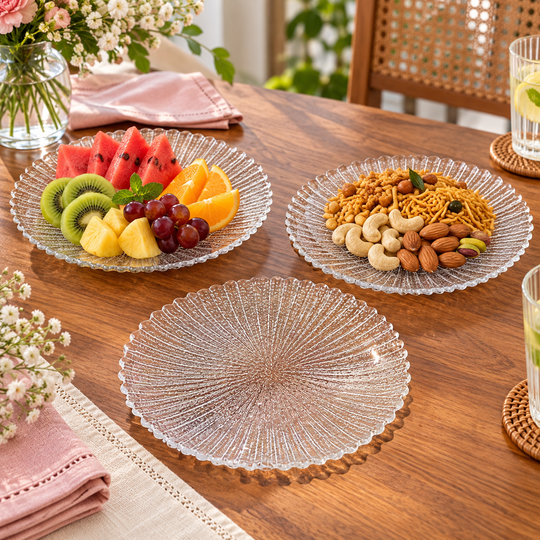 Sunburst Textured Glass Plate Set