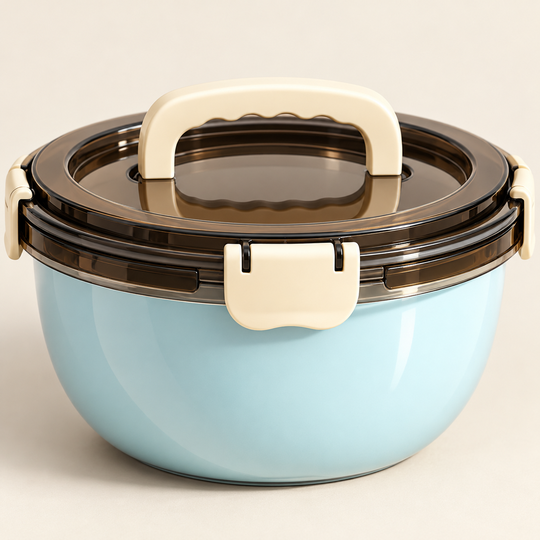 Lock Lid Food Bowl handle and locking-clip detail