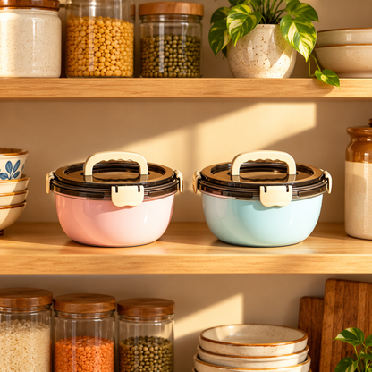 Lock Lid Food Bowls arranged neatly on a kitchen shelf