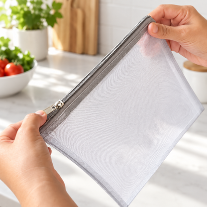 Mesh Vegetable Bag zipper and mesh detail