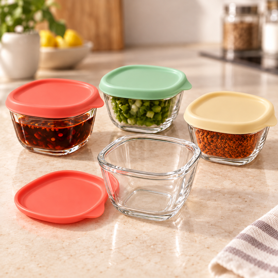 Mini Glass Storage containers set with colourful lids