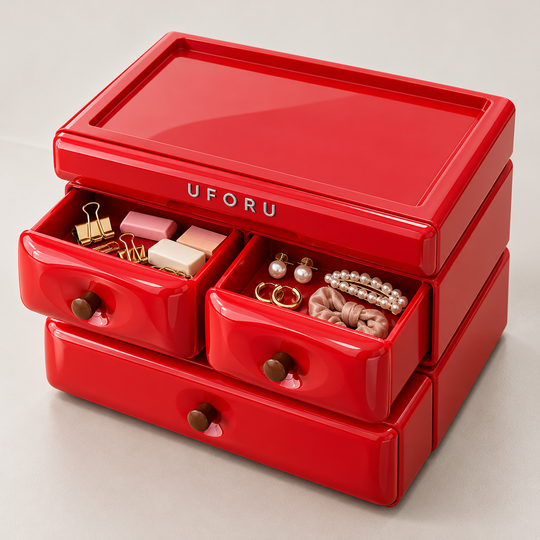 Multi Drawer Table Organizer with two small drawers open for stationery and accessories