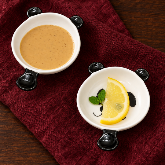 Two individual Panda Dip Bowls arranged for serving