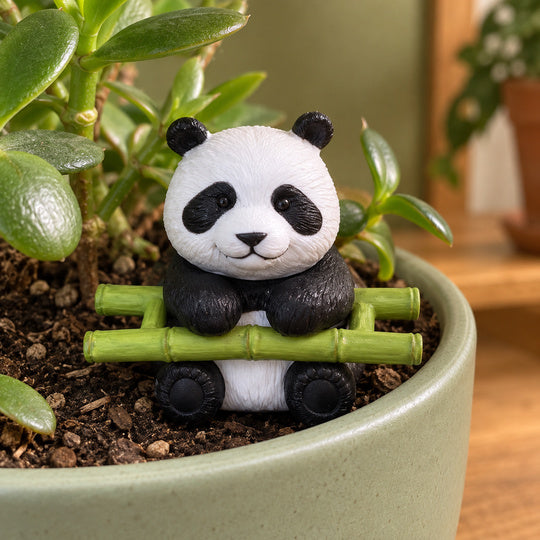 PandaPatch Planter Decor — bamboo-rail panda in a planter