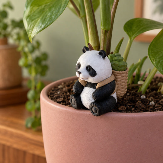 PandaPatch Planter Decor — basket-carrying panda