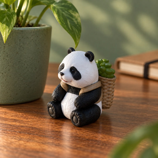 PandaPatch Planter Decor — basket panda beside a desk plant