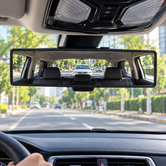 Wide rear view in Panoramic Car Mirror