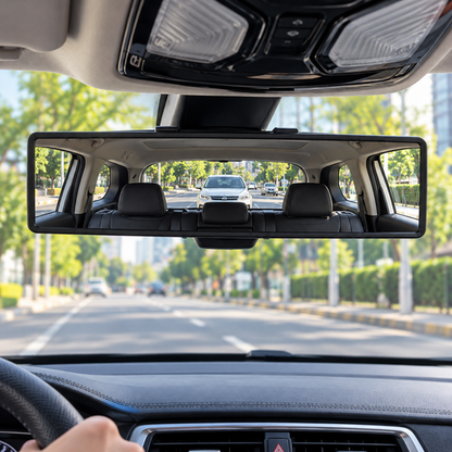 Wide rear view in Panoramic Car Mirror