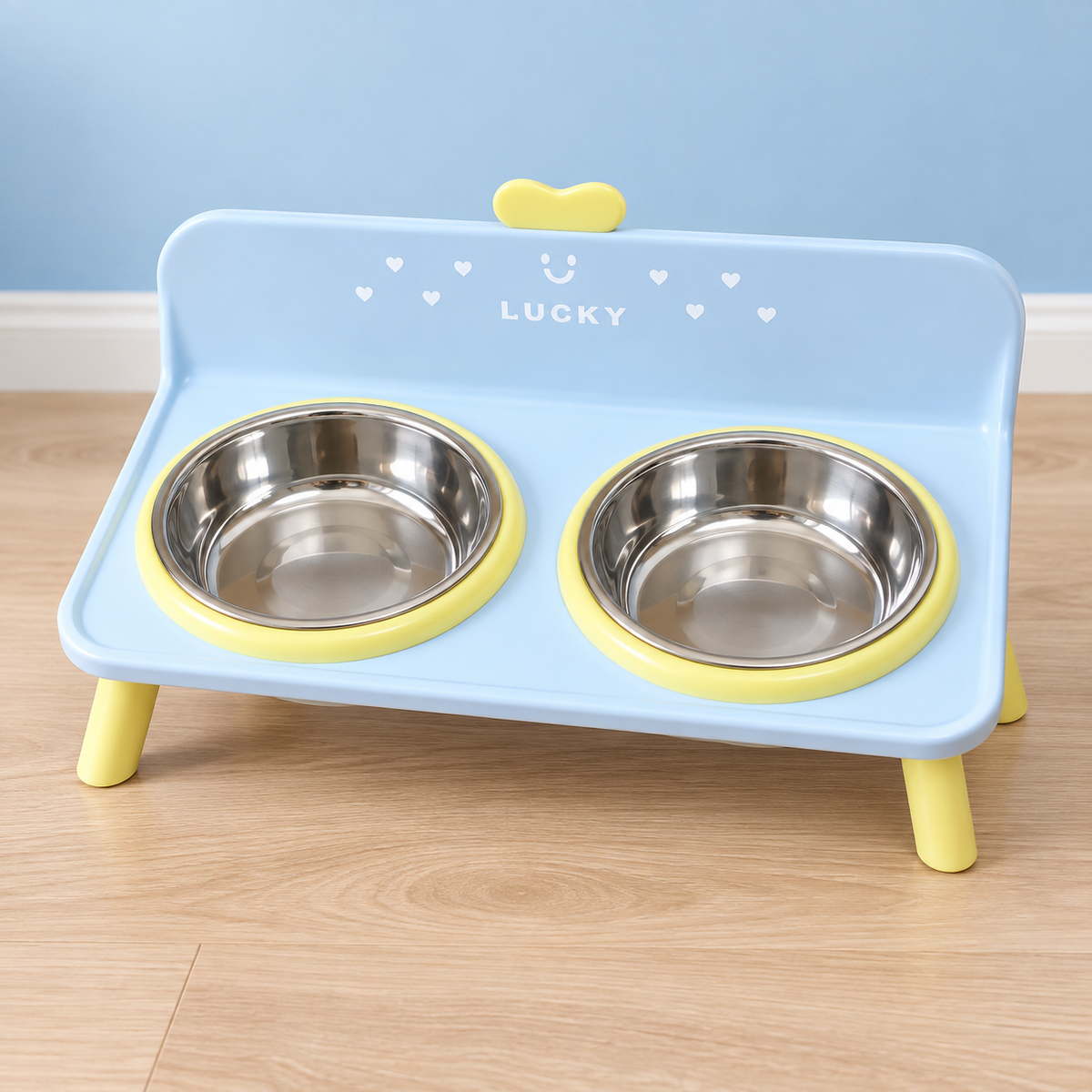 PawBistro Pet Feeding Station in blue with removable bowls