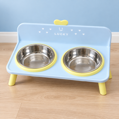 PawBistro Pet Feeding Station in blue with removable bowls