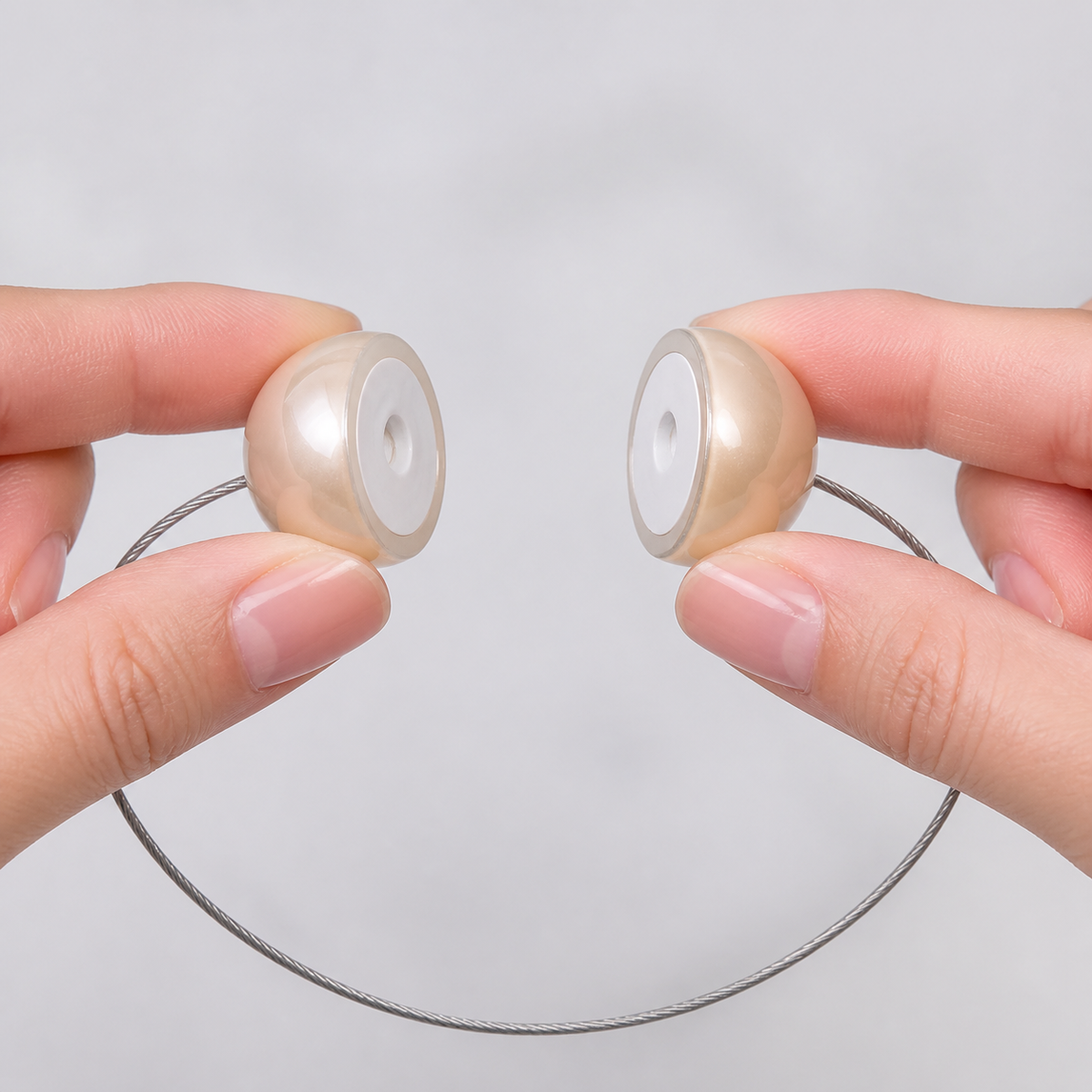 Close view of the two magnetic hemispherical clasp faces