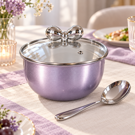 Lavender PearlBow Serving Bowl with chrome bow lid knob