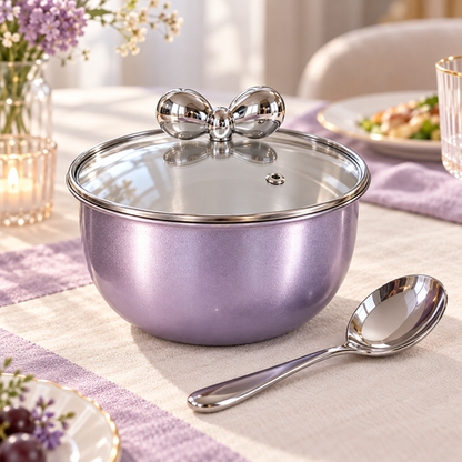 Lavender PearlBow Serving Bowl with chrome bow lid knob