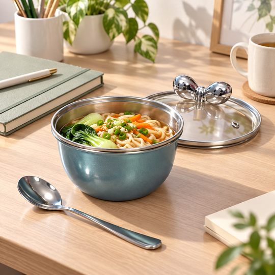 Blue PearlBow Serving Bowl used for a desk lunch