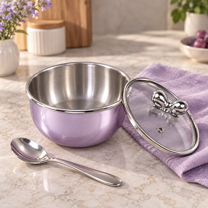 Lavender PearlBow Serving Bowl showing the silver interior