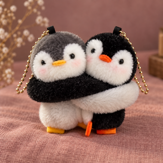 Penguin Hug Bag Charm — hugging pair