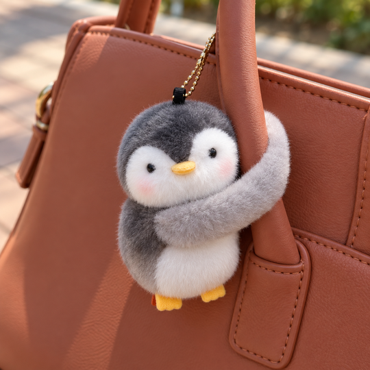 Penguin Hug Bag Charm — grey penguin handle wrap