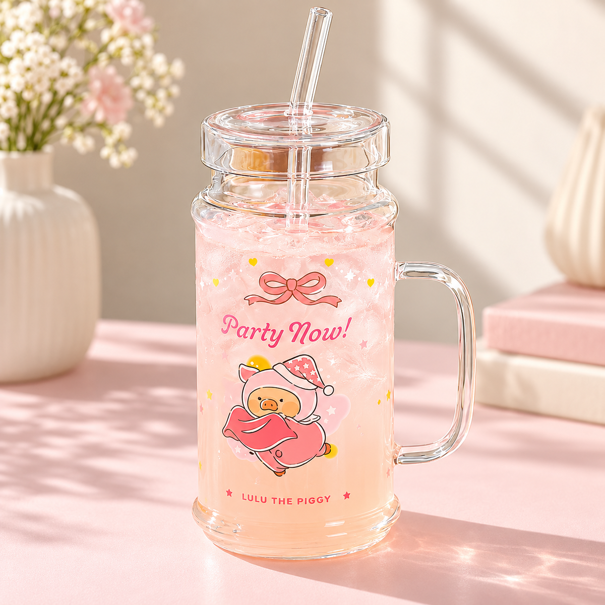 Piggy Party Straw Mug with lid and straw