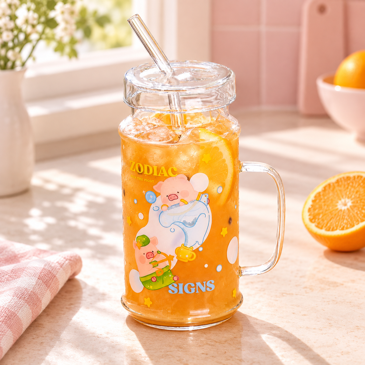 Citrus drink in piggy mug