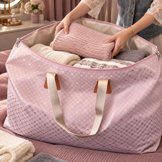 Pink Haven Carry Organizer open with folded clothing