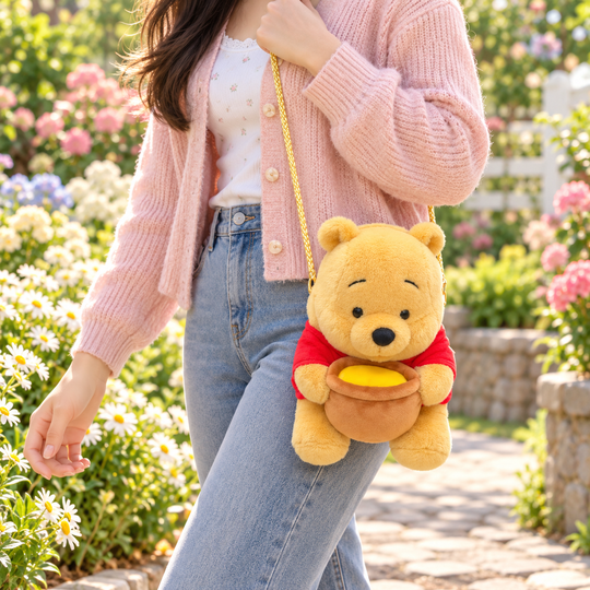 Pooh Sling Bag styled with a casual garden outfit
