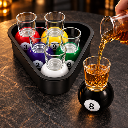 Pool Ball Shot Glass Set - Pouring
