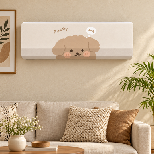 Puppy Print AC Cover in a warm living room