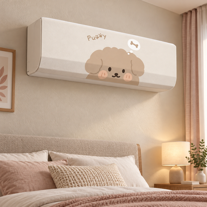 Puppy Print AC Cover angled bedroom view