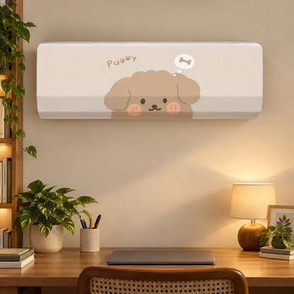 Puppy Print AC Cover above a home study