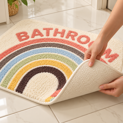 Rainbow Bathroom Mat flexible backing detail