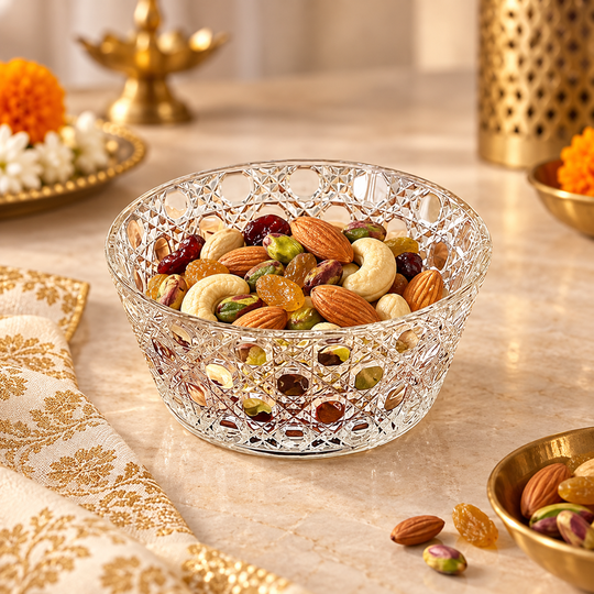 Crystal Pattern Serving Bowl with dry fruits