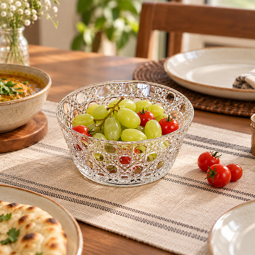 Crystal Pattern Serving Bowl with fruit