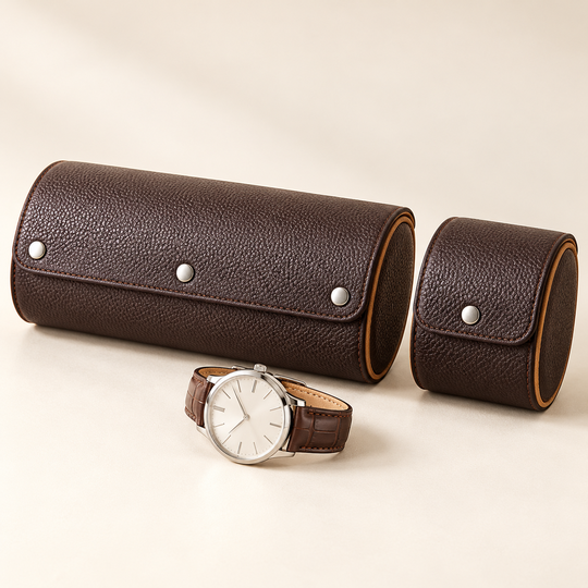 Closed three-watch and single-watch storage cases