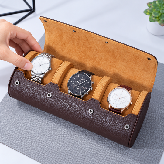Placing a watch in the three-watch storage case
