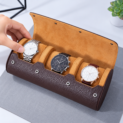 Placing a watch in the three-watch storage case