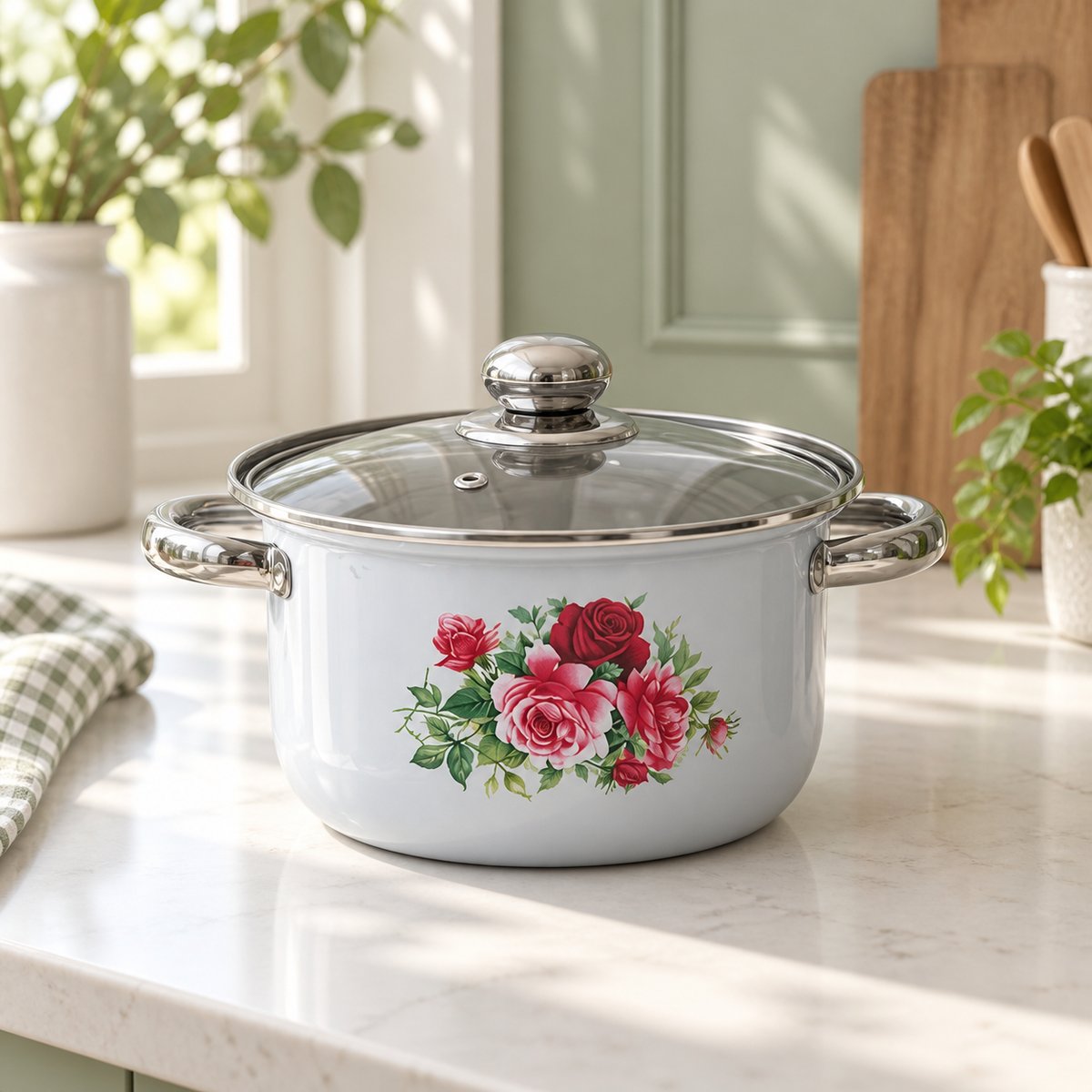 RoseBloom Floral Pot — light finish