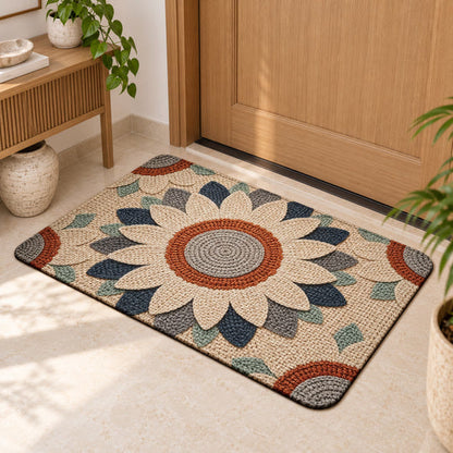 Rustic Daisy Door Mat in a bright foyer