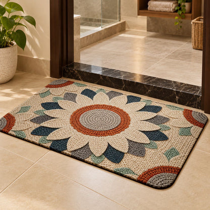 Rustic Daisy Door Mat outside a bathroom threshold