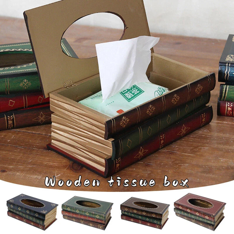 Antique Wooden Book Tissue Holder