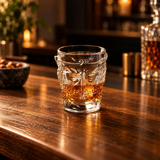 Sculpted Face Glass with beverage